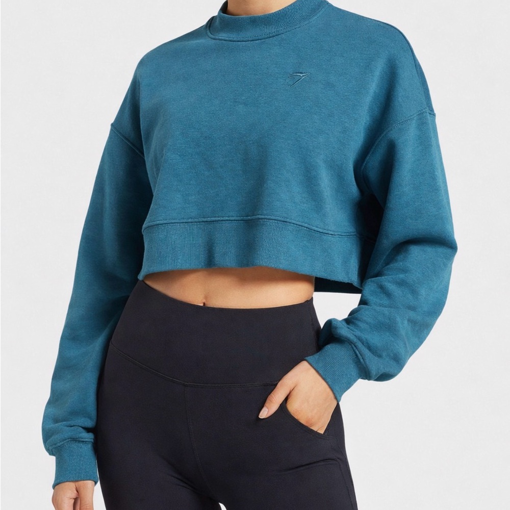 Gymshark Teal Cropped Crewneck Sweatshirt Size Small
